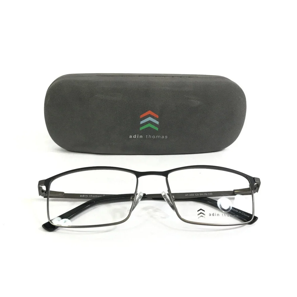 Adin Thomas Eyeglasses Frames AT-456 C3 Black Gray Rectangle Full Rim 54-18-140